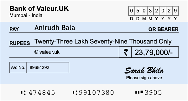 How to write a cheque for 23.79 lakh rupees How to write a cheque for 23.79 lakh rupees