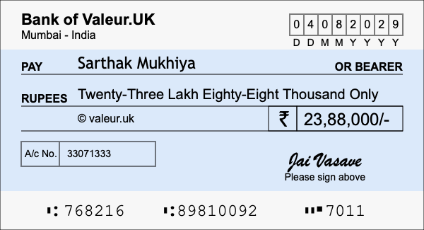 How to write a cheque for 23.88 lakh rupees