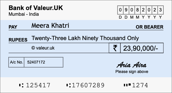 How to write a cheque for 23.9 lakh rupees