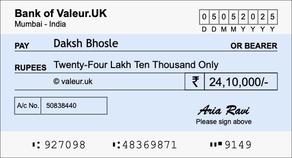 How to write a cheque for 24.1 lakh rupees How to write a cheque for 24.1 lakh rupees