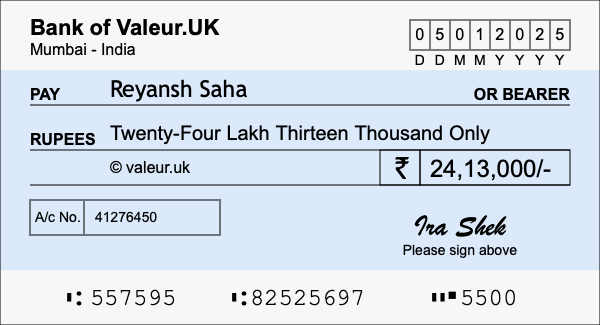 How to write a cheque for 24.13 lakh rupees