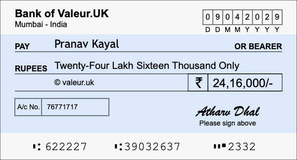How to write a cheque for 24.16 lakh rupees How to write a cheque for 24.16 lakh rupees