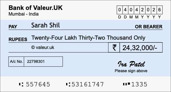 How to write a cheque for 24.32 lakh rupees How to write a cheque for 24.32 lakh rupees