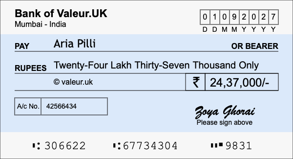 How to write a cheque for 24.37 lakh rupees How to write a cheque for 24.37 lakh rupees