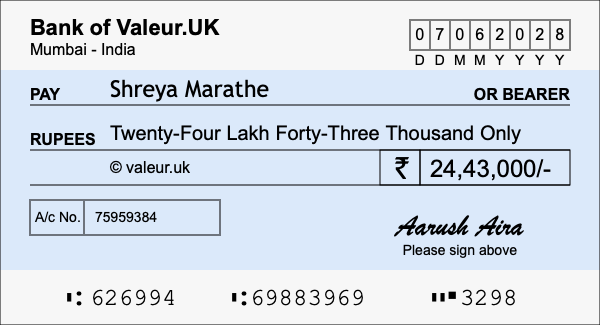 How to write a cheque for 24.43 lakh rupees