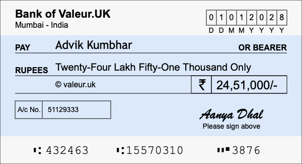 How to write a cheque for 24.51 lakh rupees