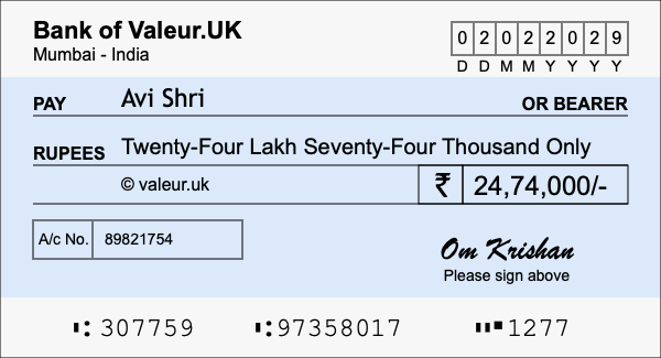 How to write a cheque for 24.74 lakh rupees How to write a cheque for 24.74 lakh rupees