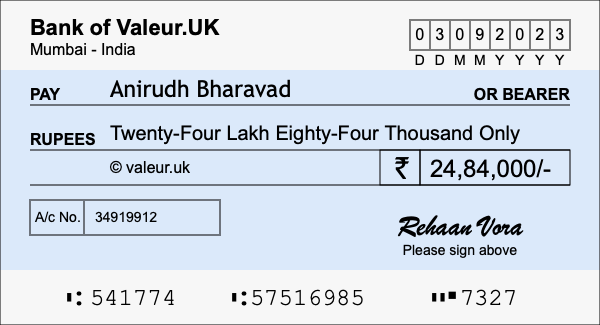 How to write a cheque for 24.84 lakh rupees