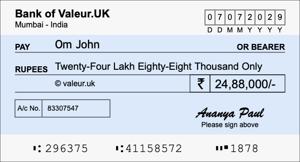 How to write a cheque for 24.88 lakh rupees