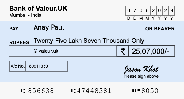 How to write a cheque for 25.07 lakh rupees How to write a cheque for 25.07 lakh rupees