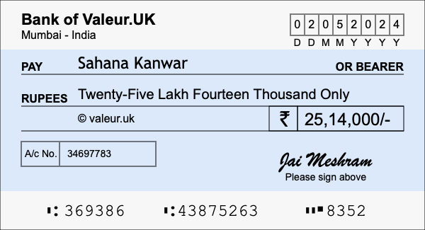 How to write a cheque for 25.14 lakh rupees How to write a cheque for 25.14 lakh rupees