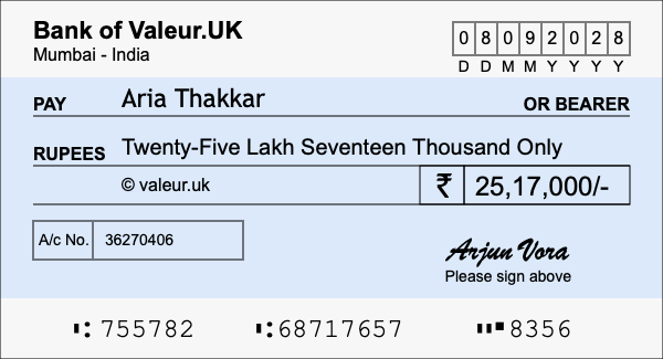 How to write a cheque for 25.17 lakh rupees