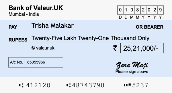 How to write a cheque for 25.21 lakh rupees How to write a cheque for 25.21 lakh rupees