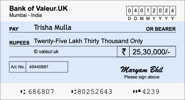 How to write a cheque for 25.3 lakh rupees How to write a cheque for 25.3 lakh rupees