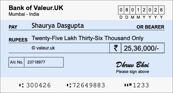 How to write a cheque for 25.36 lakh rupees