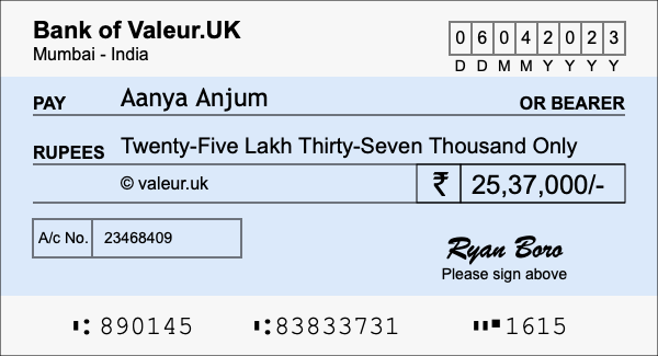 How to write a cheque for 25.37 lakh rupees