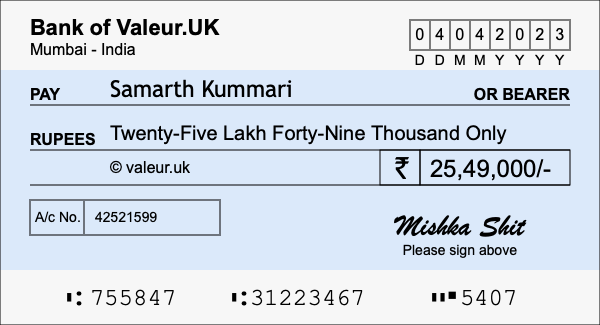 How to write a cheque for 25.49 lakh rupees