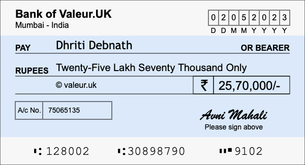 How to write a cheque for 25.7 lakh rupees