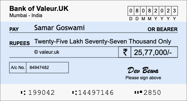 How to write a cheque for 25.77 lakh rupees How to write a cheque for 25.77 lakh rupees