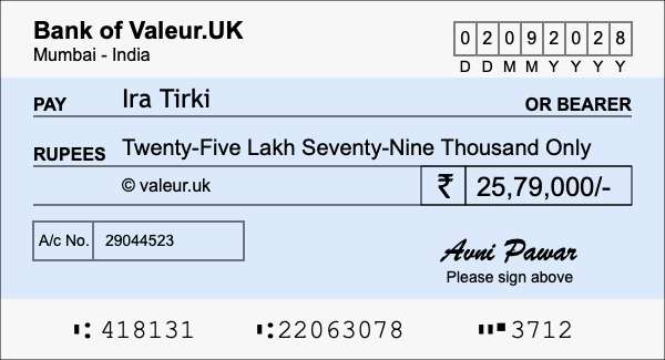 How to write a cheque for 25.79 lakh rupees