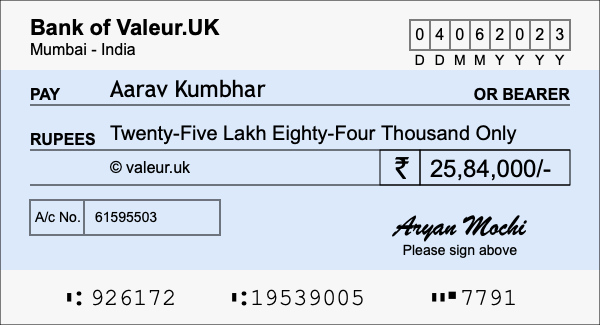 How to write a cheque for 25.84 lakh rupees