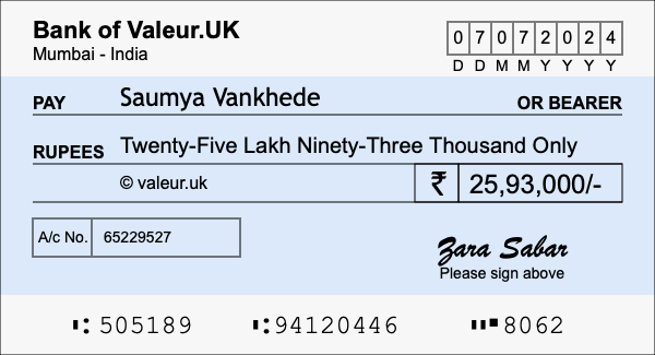 How to write a cheque for 25.93 lakh rupees