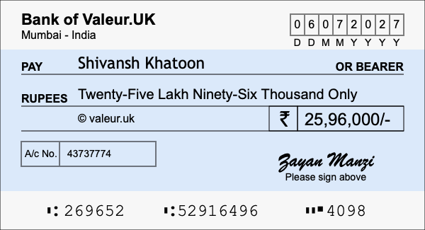 How to write a cheque for 25.96 lakh rupees
