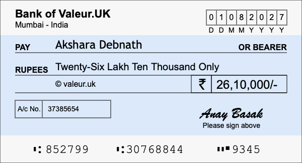 How to write a cheque for 26.1 lakh rupees How to write a cheque for 26.1 lakh rupees