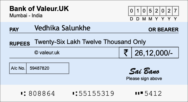 How to write a cheque for 26.12 lakh rupees How to write a cheque for 26.12 lakh rupees