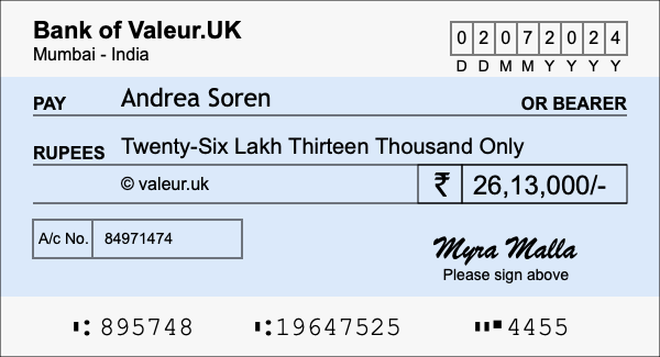 How to write a cheque for 26.13 lakh rupees How to write a cheque for 26.13 lakh rupees