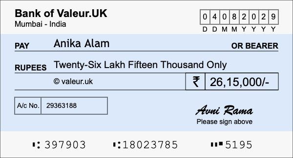 How to write a cheque for 26.15 lakh rupees How to write a cheque for 26.15 lakh rupees
