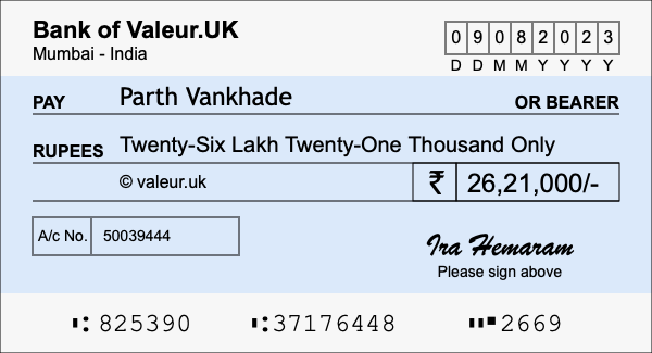 How to write a cheque for 26.21 lakh rupees
