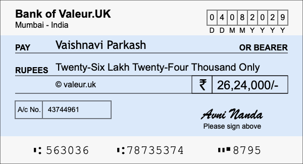 How to write a cheque for 26.24 lakh rupees How to write a cheque for 26.24 lakh rupees