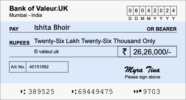 How to write a cheque for 26.26 lakh rupees