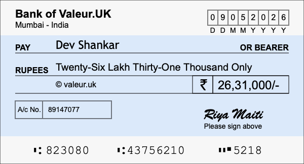 How to write a cheque for 26.31 lakh rupees How to write a cheque for 26.31 lakh rupees