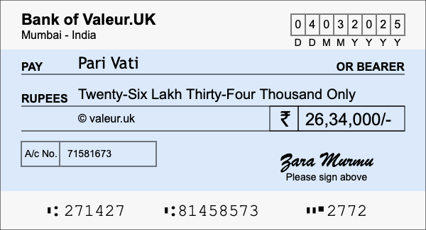 How to write a cheque for 26.34 lakh rupees How to write a cheque for 26.34 lakh rupees
