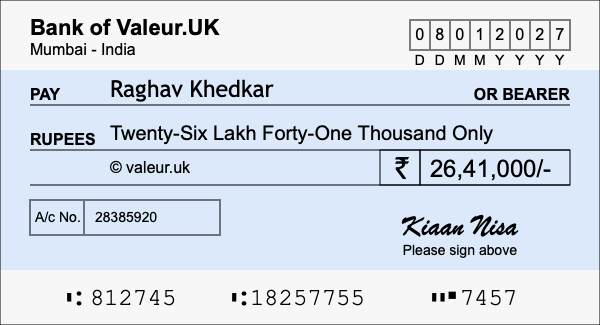 How to write a cheque for 26.41 lakh rupees