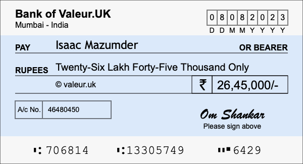 How to write a cheque for 26.45 lakh rupees