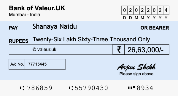 How to write a cheque for 26.63 lakh rupees