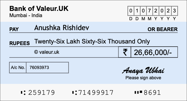 How to write a cheque for 26.66 lakh rupees