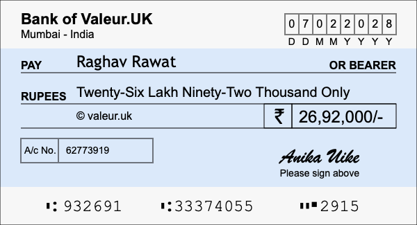 How to write a cheque for 26.92 lakh rupees How to write a cheque for 26.92 lakh rupees