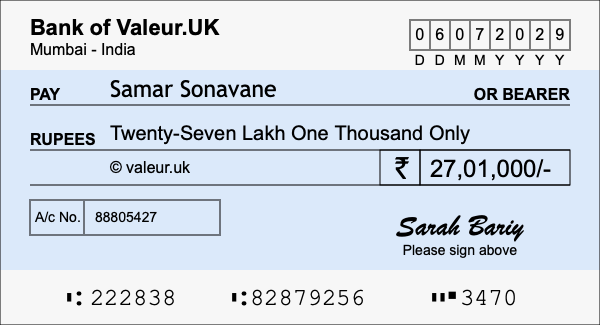 How to write a cheque for 27.01 lakh rupees How to write a cheque for 27.01 lakh rupees