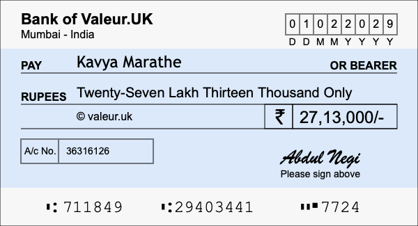 How to write a cheque for 27.13 lakh rupees How to write a cheque for 27.13 lakh rupees