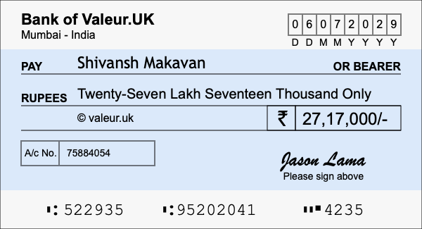 How to write a cheque for 27.17 lakh rupees