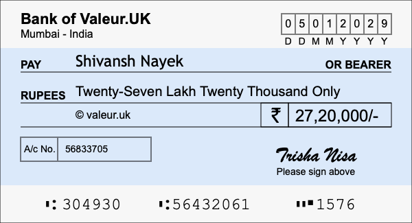 How to write a cheque for 27.2 lakh rupees How to write a cheque for 27.2 lakh rupees