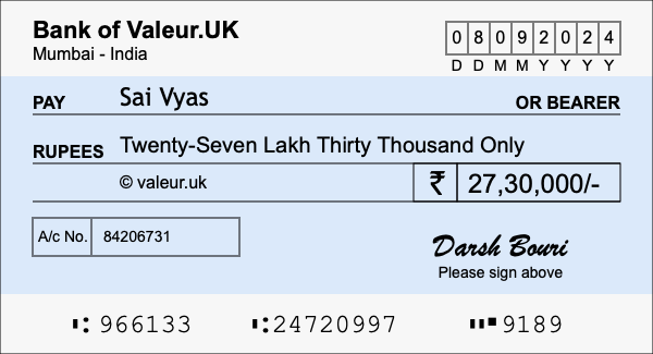 How to write a cheque for 27.3 lakh rupees How to write a cheque for 27.3 lakh rupees