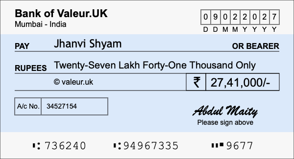 How to write a cheque for 27.41 lakh rupees How to write a cheque for 27.41 lakh rupees