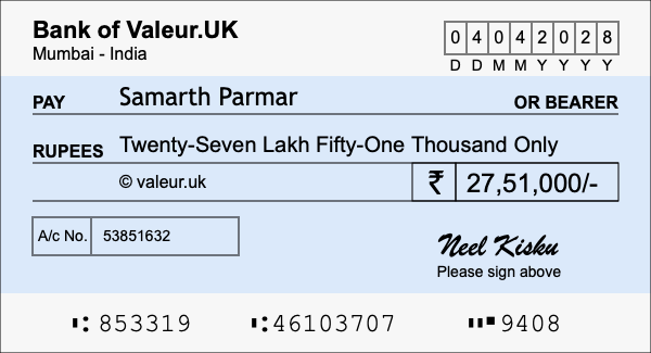 How to write a cheque for 27.51 lakh rupees
