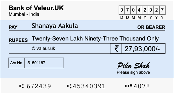 How to write a cheque for 27.93 lakh rupees How to write a cheque for 27.93 lakh rupees