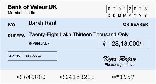 How to write a cheque for 28.13 lakh rupees How to write a cheque for 28.13 lakh rupees